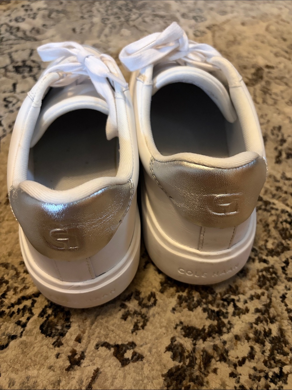 Cole Haan White Leather Sneakers with Silver Accent - Picture 3 of 9